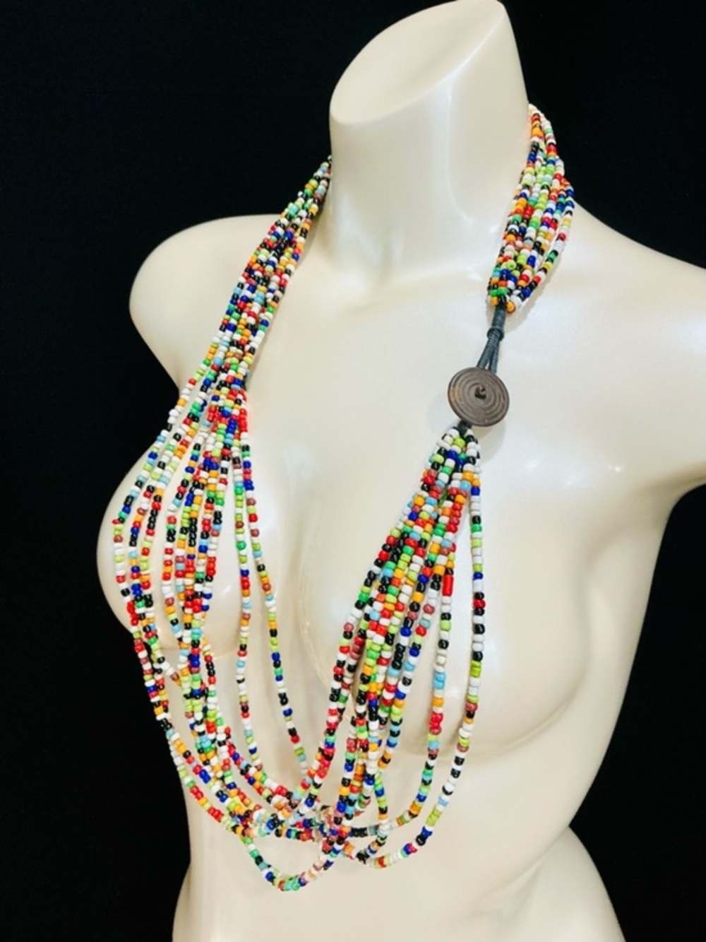 VTG Multistrand Indian 🌈 🌽 Glass Bead Statement Necklace Boho Western Festival